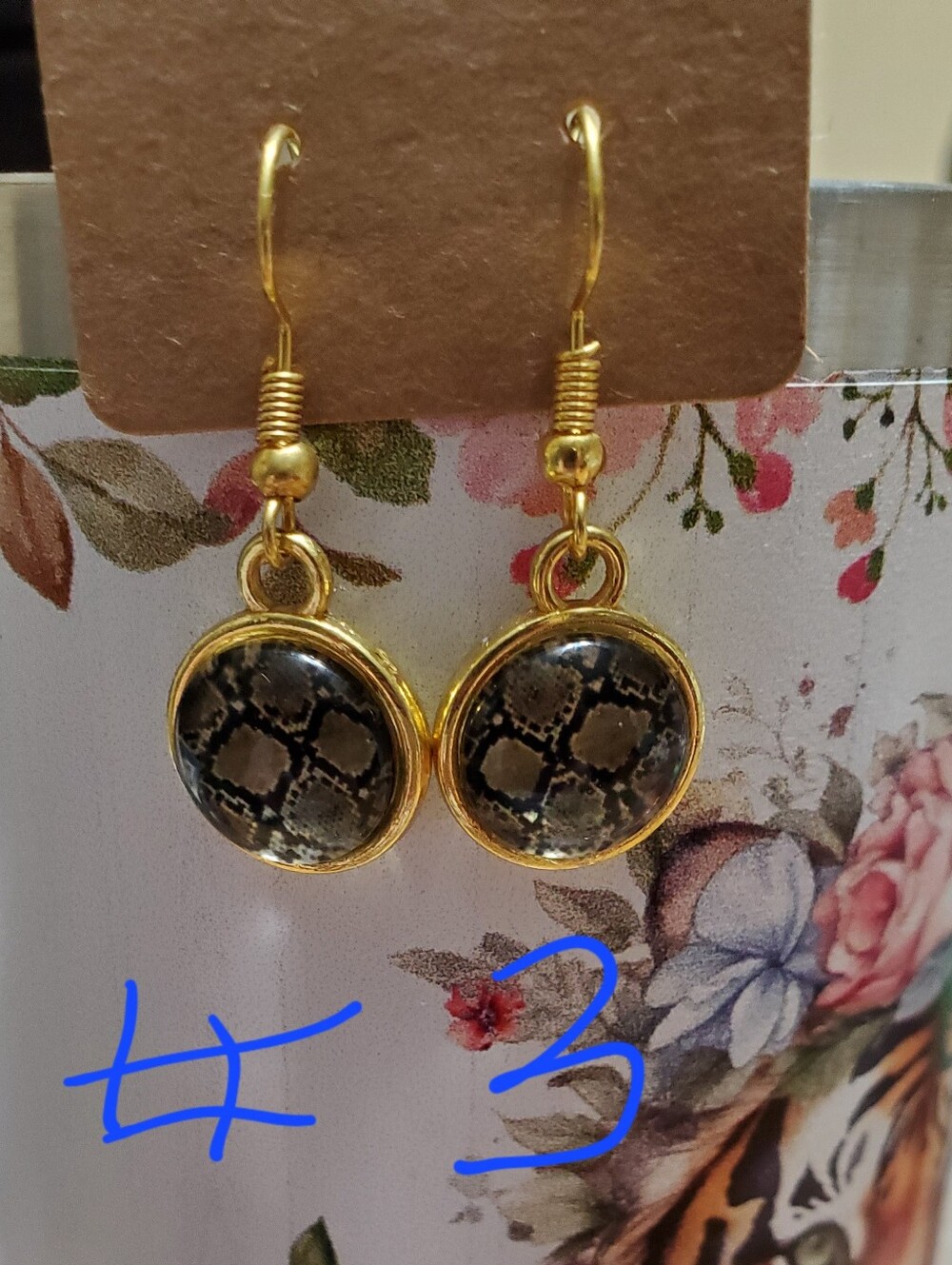 Druzy Animal Print Wired Earrings w/ Rubber Backings. - Picture 3 of 5